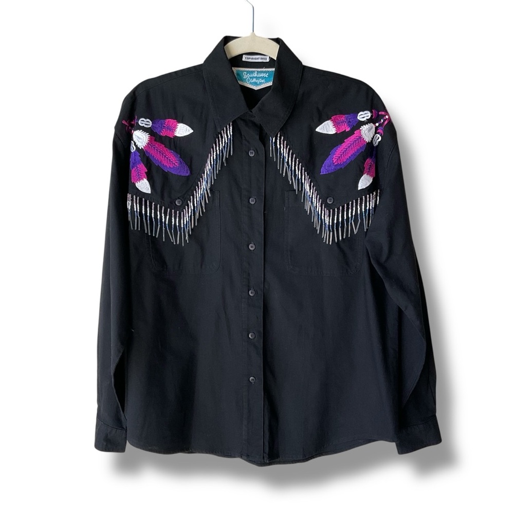 Vintage Southwest Canyon Cotton Cowgirl Shirt in Black Size M